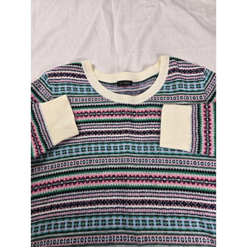 Talbots Sweater‎ Womens Large Multicolor Fair Isle Wool Knit Pullover Crewneck